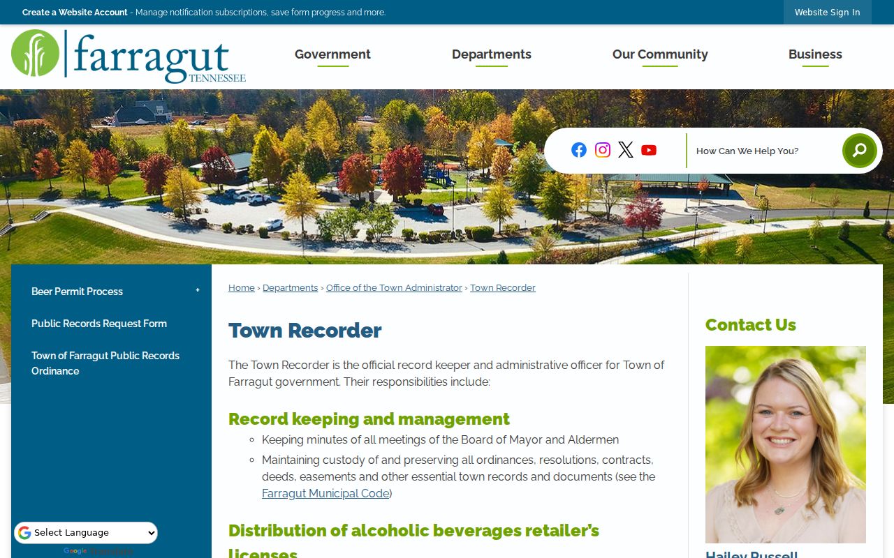 Farragut criminal records request information from the Town Recorder