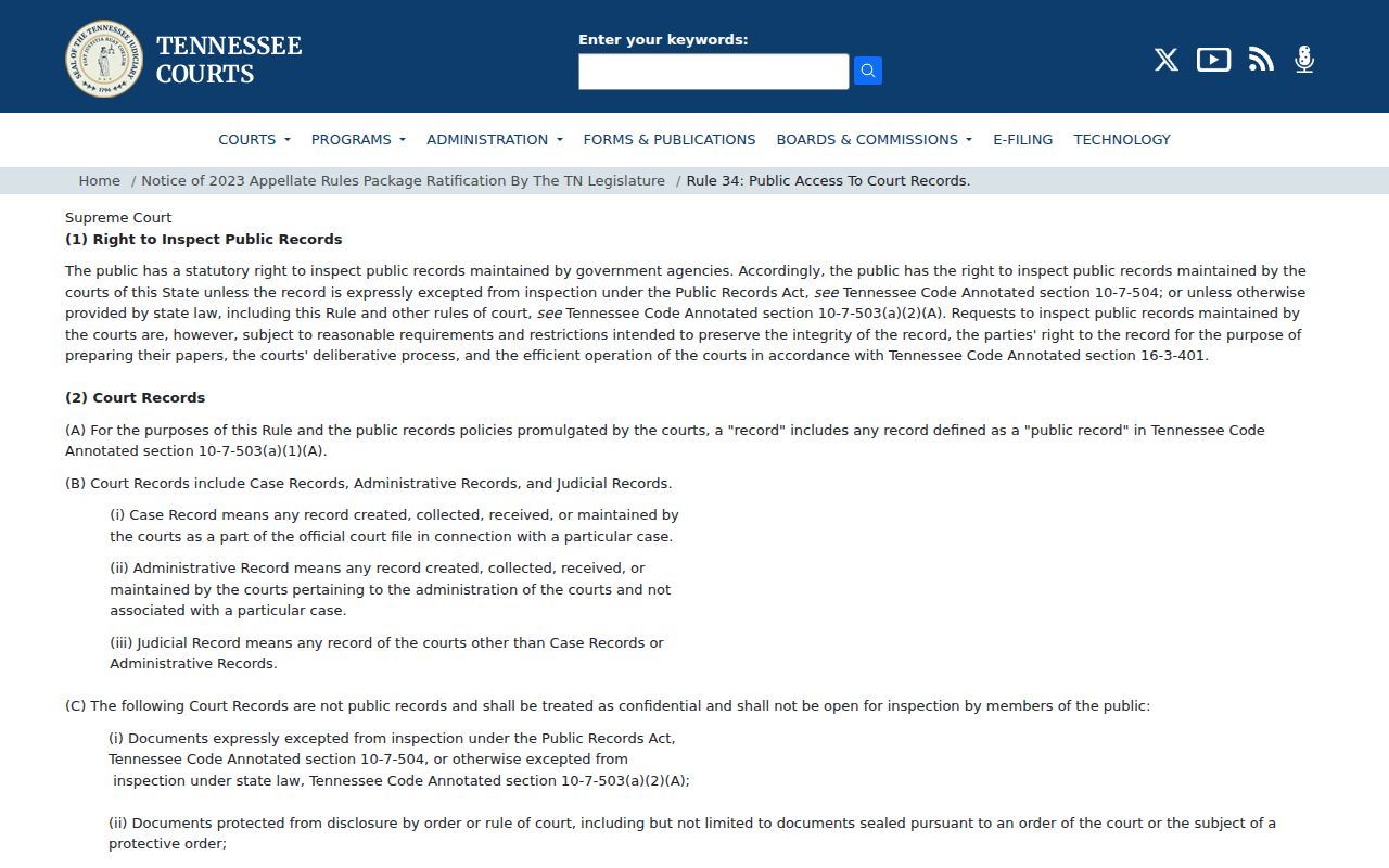 Tennessee court access rule for Knox County criminal court cases