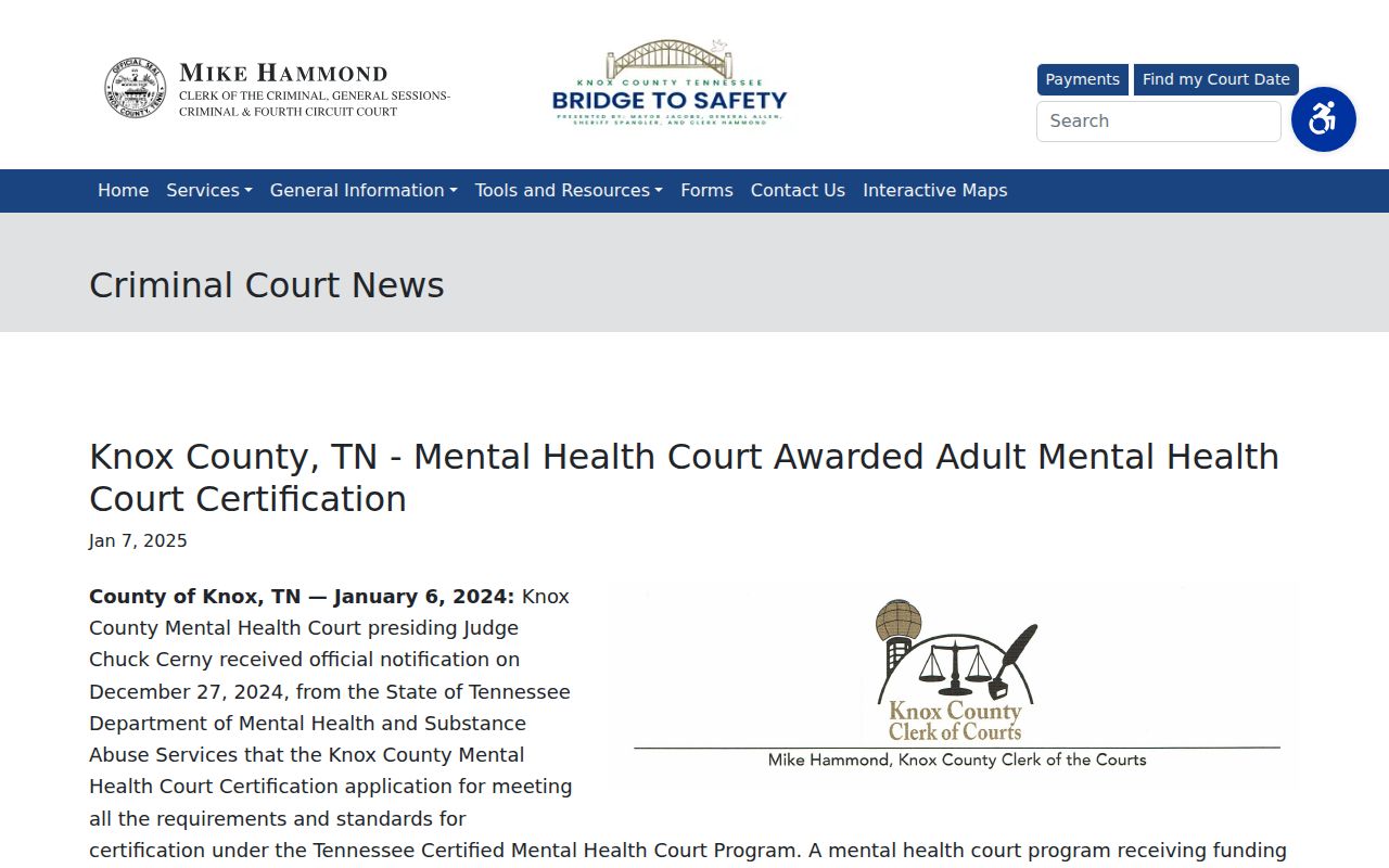 Knox County criminal court Mental Health Court certification