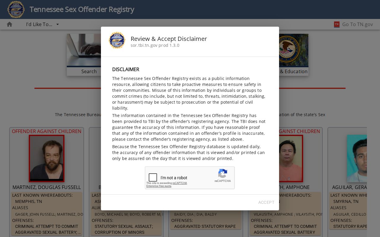 Knox County sex offender search on the Tennessee registry