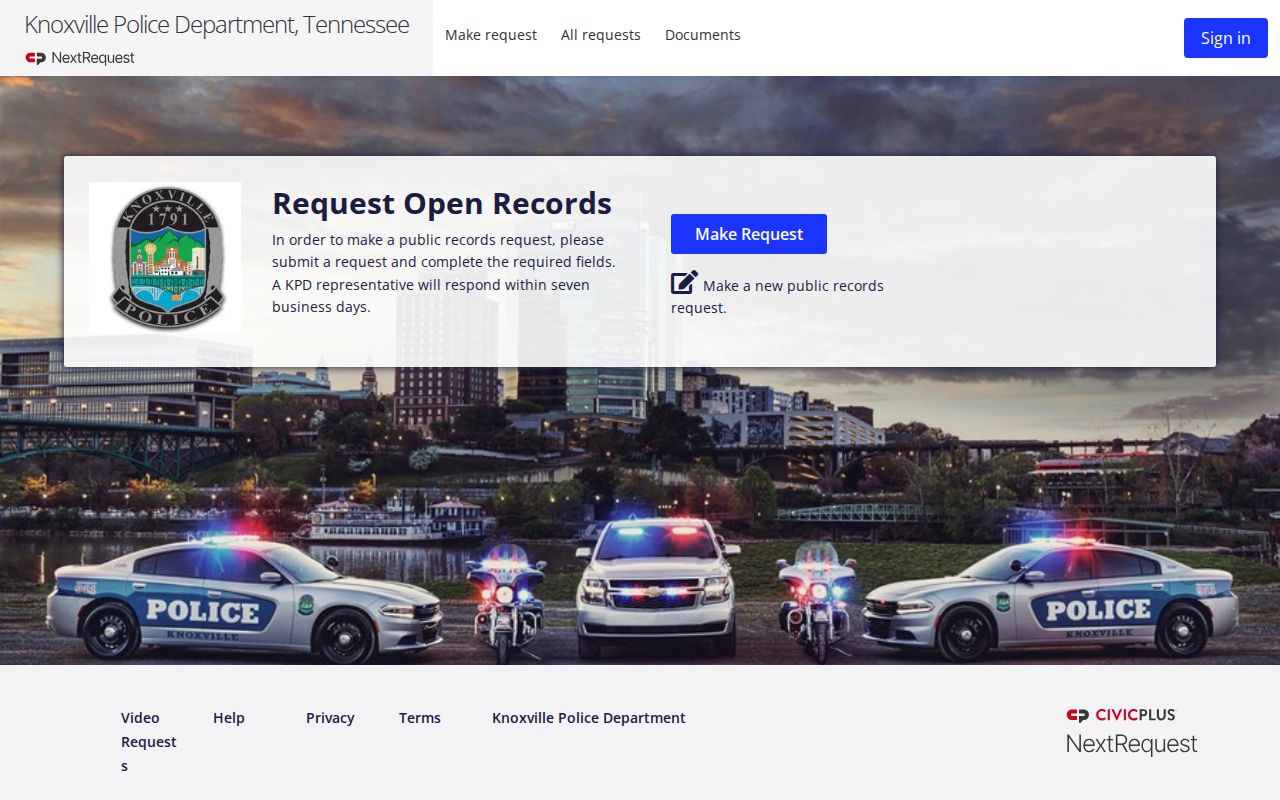 Knoxville criminal records request portal for KPD files