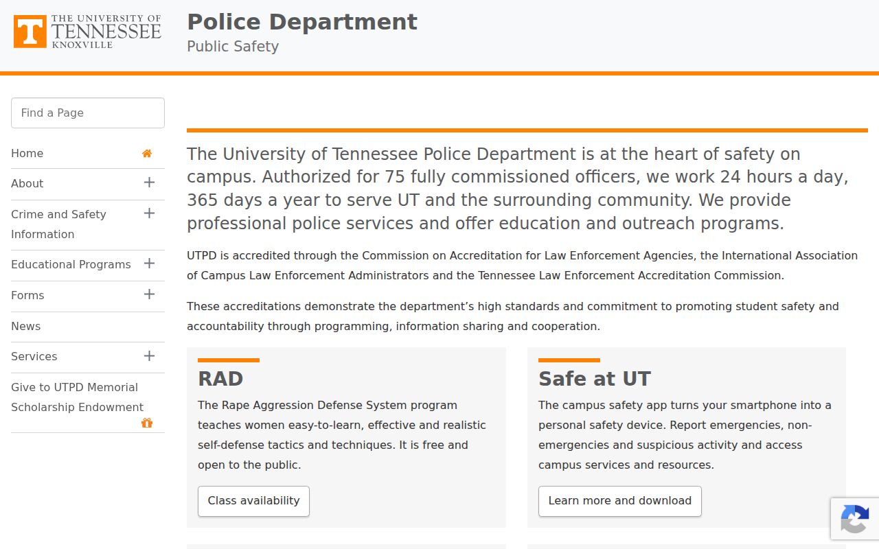 Knoxville criminal records contact for University of Tennessee Police