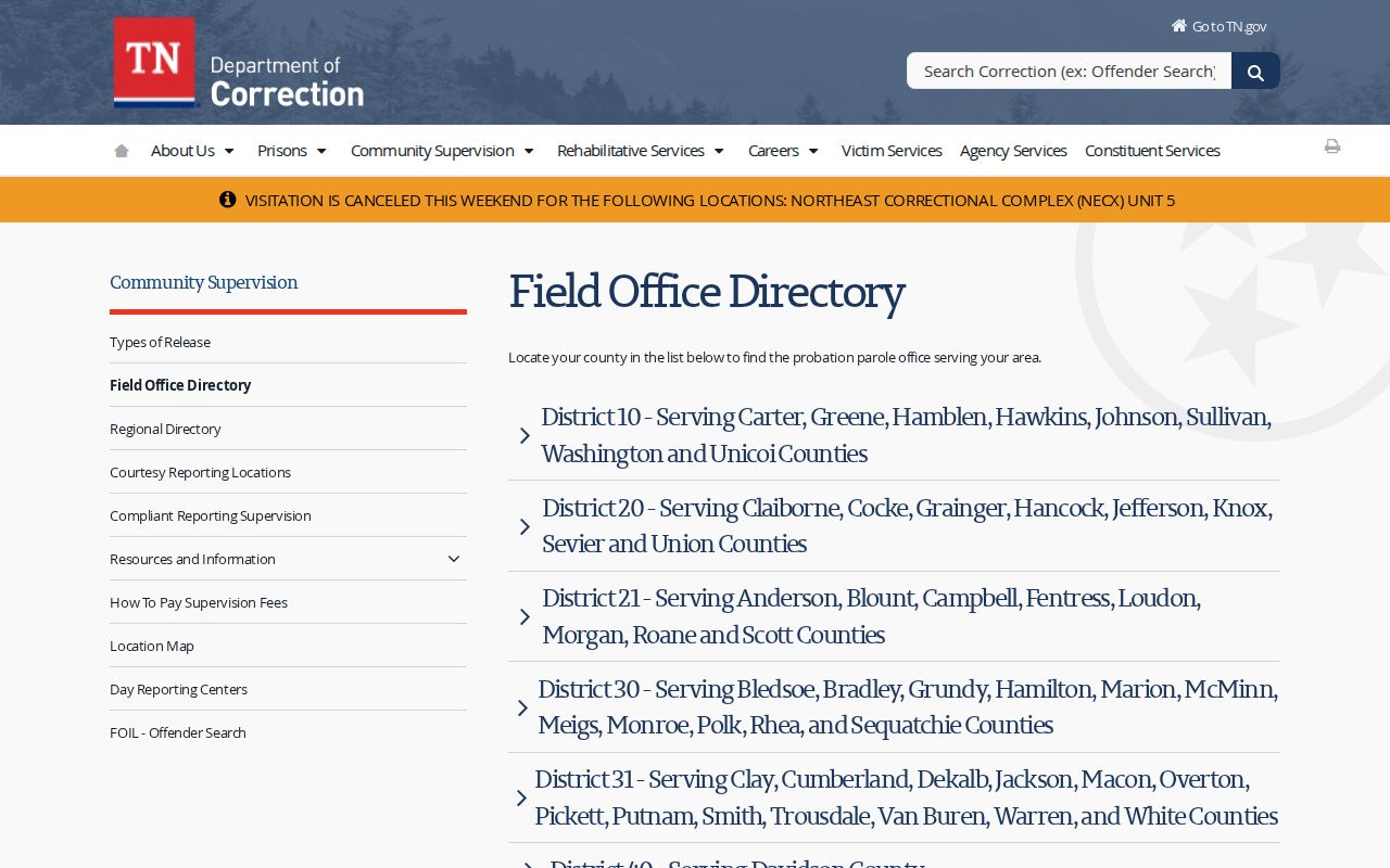 Knox County criminal record supervision office directory