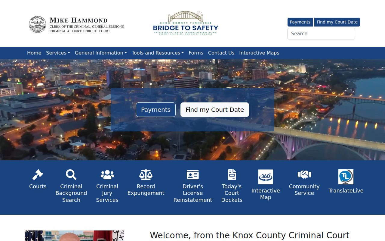 Knox County criminal history search at the Criminal Court Clerk
