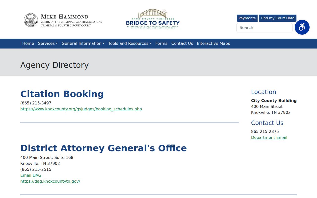 Knox County criminal record agency directory